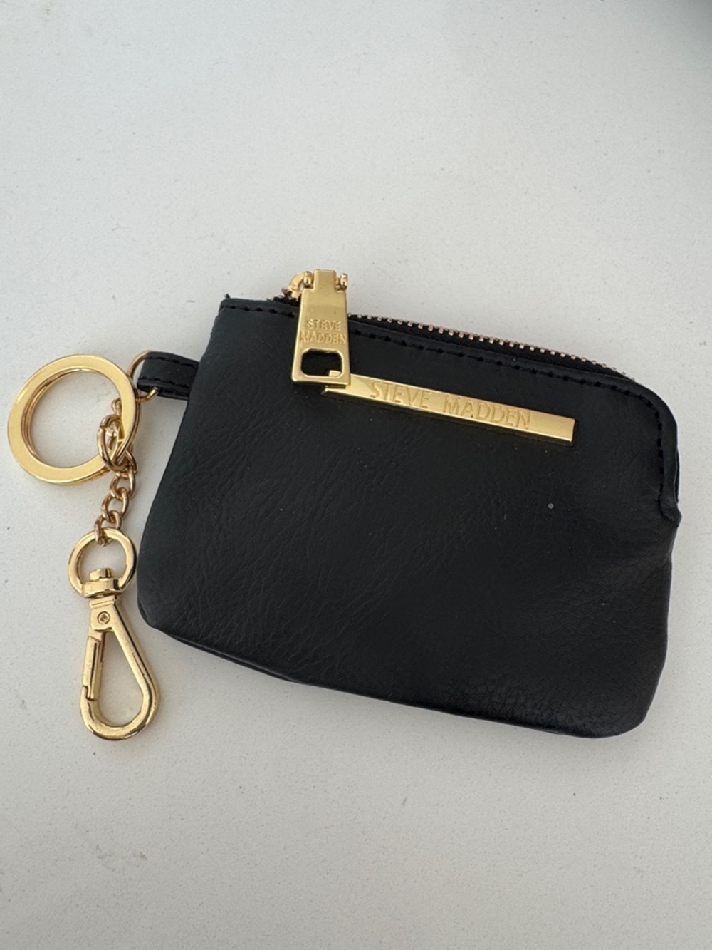Steve Madden Black Leather Key Pouch with Gold Accents